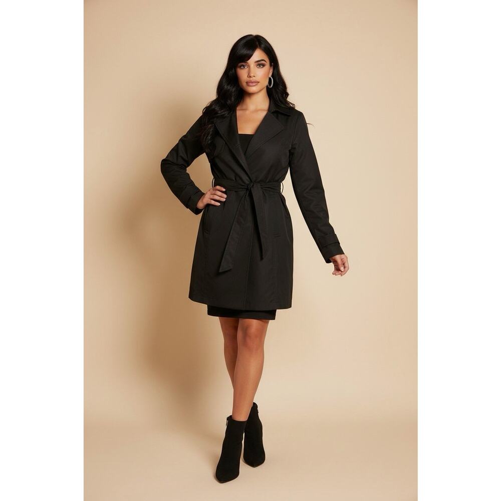 London Fog Women’s Belted Trench Coat XL Black Lined Classic Jacket Bnfts Chrty